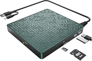 LPUNCD Lettore CD DVD esterno USB 3.0 & Type-C, 5 in 1 Masterizzatore DVD Esterno con 2 USB, 1 micro USB, 1 porta SD/TF per Portatili/Desktop/MacBook, Compatibile con Win11/10/8/7/XP/Vista/Linux/MacOS