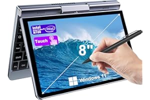 Crelander 2-in-1-Mini-Laptop | 8-Zoll-Touchscreen tragbarer kleiner Taschencomputer | Intel N100 Prozessor der 12. Generation | 12 GB DDR5 RAM 1 TB SSD | PD 30 W Aufladung | WiFi6 BT5.2 | Tastatur mit