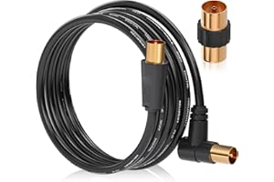 RELIAGINT Cable de antena de TV de ángulo recto flexible RL, con adaptador de extensión extralargo, cobre, baja pérdida para TV, cable coaxial negro 5 metros