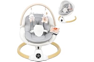 UUOEEBB Baby Bouncer, Portable Electric Baby Swing with Bluetooth, 5 Swing Speed, 10 Lullabies, 5-Point Harness, Remote Control & Touch Panel - Bouncer from Birth for Indoor & Outdoor Use(Wood)