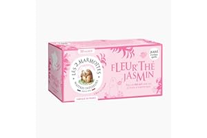 Les 2 Marmottes Fleur’thé Jasmin - Thé vert 100% BIO floral au jasmin - Relaxant et apaisant - Pour le petit-déjeuner - 30 Sachets par boite - Made in France - 60g