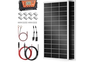 Rvpozwer 400W Monocrystalline Solar Panel Kit, 2×200w N-Type Solar Module with MPPT 30A Solar Charge Regulator,Solar Cable, Z-Mounting Clamps,for 12 Volt Battery,for Motorhomes, Boats (2×200w kit)