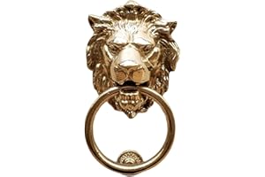 Anatolica Lions Head Door Knocker,7.1 inches,Solid Brass,Regency Period(Polished Brass)
