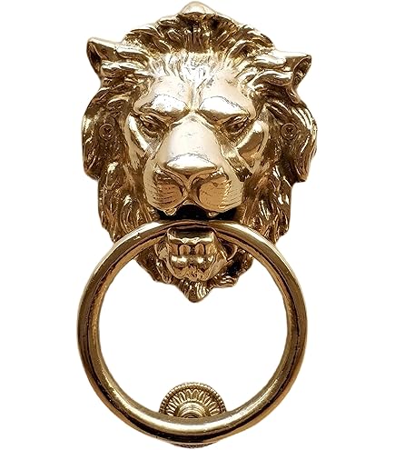 Battente Porta Leone In Ottone Lucido - Testa Decorativa Artigianale Per Interni Ed Esterni - Foto 7