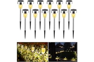 Garden Solar Lights Outdoor Waterproof, Xndryan 12 Pack Garden Lights Solar Powered Path Lights, Stainless Steel Landscape Lighting for Patio, Yard, Pathway, Garden, Swimming Pool
