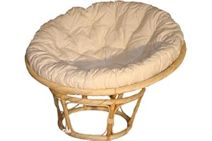 fantasie d oriente POLTRONA IN RATTAN VIMINI NATURALE PAPASAN Ø 115 CANNA CON TORCIGLIONE COMPLETA DI CUSCINO PANNA POLTRONA ROTONDA NON RATTA SINTETICO