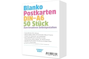 ‎KAWAI-KAMI Blanko Postkarten Set, Karten zum Selbstgestalten, Bemalen, Beschreiben, Zeichnen, Malen, Bedrucken, Postkarte aus weißem Karton, 50 Karten, 300g Karton, DIN-A6