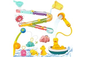 Jouets de Salle de Bain, HENGPHY 39 PCS Jouets de Baignoire avec Marbre Courir, Douche Automatique, Jeux de Pêche et Jouets Dinosaures sans Moule