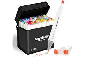 AnyMark Pennarelli ad Alcool con Punta a Pennello, 60 + 1 Colori, Doppia Punta, Pennello e Scalpello, Set di Pennarelli Artistici a Base di Alcol, con Custodia, per Disegnare e Colorare