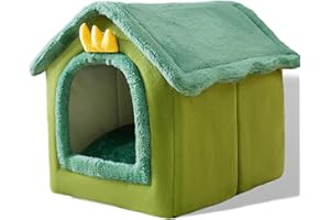 SEOUGEE Dog House, Portable Cat Kennel Bed Indoor with Removable Cushion, 3 In 1 Washable Pets Bed Cave, Removable and Foldable Non-Slip Warm for indoor Pets Puppy Kitten Rabbit