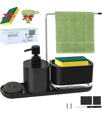 Set Dispenser Detersivo 3 In 1 Per Cucina: Porta Spugna, Contenitore Sapone E Ripiano Stracci, CY-1884, Bianco - 5