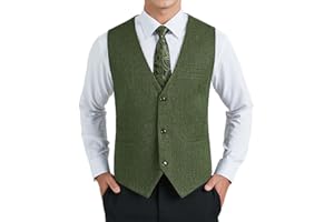 HISDERN Men's Waistcoat Formal Casual Classic V Neck Solid Color Waistcoats for Men UK Wedding Party Business Cotton Suit Vest with Pockets XS-4XL