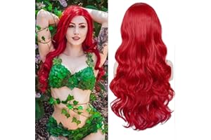 PORSMEER Long Wavy Red Wigs with Starfish Hair Clips for Women Ladies Mermaid Fancy Dress Wig, Natural Synthetic Hair Long Replacement Full Wig for Mera Queen Halloween Cosplay Party