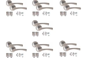 Golden Grace 7 Sets of Astrid Modern Chrome Door Handles on Rose with Duo Finish Door Pack with Hinges and Latches -681SKX7
