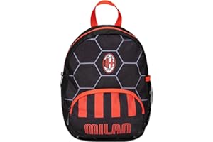 Seven Zaino Asilo Small, A.C. MILAN Calcio, Nero Rosso - Tasche Laterali Porta Borraccia, Tasca Frontale, Zainetto Asilo Bambino - Zaino Scuola Kid