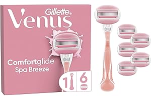 Gillette Venus Rasoir Pour Femmes ComfortGlide Spa Breeze, Manche Réutilisable, 6 Cartouches De Recharge A 3 Lames, Rasage Sans Besoin De Gel A Raser, Barres Parfumées 2-en-1, Rasoir Mousse Et Rase