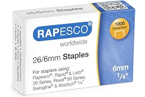 Rapesco S11661Z3 Type 26/6 mm (No.56) Galvanised Staples, Pack of 1000