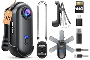 BOBLOV W4 4K Bodycam Körperkamera Mini, Body Cam mit 360° drehbarem Clip und Magnetclip, 90 Minuten für Aufnahmen, für Vorträge, Reisen, Spaziergänge mit Haustieren (4K 64GB)