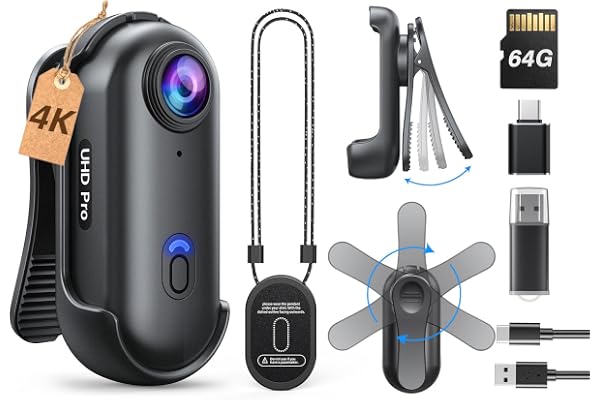 BOBLOV W4 4K Bodycam Mini caméra corporelle avec Clip Rotatif à 360° et Clip magnétique, 90 Minutes pour l'enregistrement, pour Les conférences, Les Voyages, Les promenades avec Les Animaux de