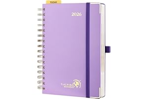 POPRUN Agenda 2026 Giornaliera Spirale 21,5 x 14,5 cm, Copertina Rigida, 1 Giorno 1 Pagina con Righello in Plastica e Angoli a Strappo, Carta Spessa da 80 GSM, Viola Chiaro