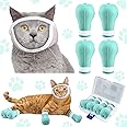 Hillban Cat Muzzle for Grooming with 4 Silicone Boots Breathable Transparent Face Guard Silicone Cat Claw Covers Anti Scratch Booties to Prevent Scratching Biting Bathing Trimming(Medium)