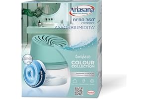 Ariasana Assorbiumidità Aero 360° Compact Turchese Colour Collection, 1 Deumidificatore e 1 Tab di ricarica 450g, Assorbiumidità per la circolazione dell'aria, Deumidificatore casa contro l'umidità