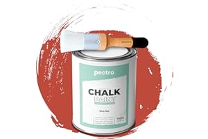 PECTRO Chalk Paint Vernice a Gesso 750ml + Pennello Tondo in Legno Pack - Pittura per Mobili Senza Carteggiare - Chalk Paint Bianco e Colori per legno Efetto Polvere (Rosso Mattone)
