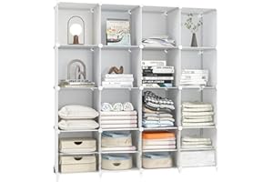 XOKOTAKI Scaffale Modulare con 16 Scomparti, Scaffali Modulare in Plastica, Scaffale con Moduli, Cubo Portaoggetti, Libreria in Plastica, per Scarpe, Vestiti, Libri, Montaggio Facile, Armadio, Bianco.