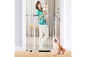 SHYUJAJIE Cancelletto per cani, altezza 104 cm, chiusura automatica, regolabile, larghezza 76-111 cm, montaggio a pressione, per ingresso (bianco, 76-111 cm di larghezza)