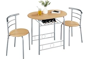 Soberine Set Tavolo Moderno con 2 Sedie per Sala da Pranzo, Set 3 Pezzi Mobili Salvaspazio da Cucina Balcone Ristorante Bar per 2 Persone in Legno e Metallo Sedia Portata Beige 90 x 53,5 x 75,5 cm