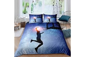 LOUSSIESD Set di biancheria da letto da basket per ragazzi e ragazzi e ragazzi galassia biancheria da letto e lino sport tema copripiumino regalo per giocatore di basket copriletto copertura blu profondo