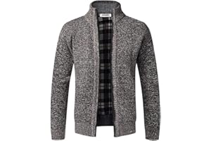 JINSHA Mens Knitted Cardigan Thick Sweater Full Zip Stand Collar Warm Jumper Fleece Lined Winter Coat