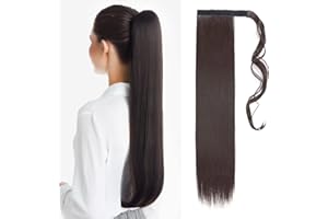 TESS Coleta Postiza Pelo Natural 66 cm, Postizos de Pelo Natural Liso Marrón oscuro (#4A) Coleta Postiza 100g