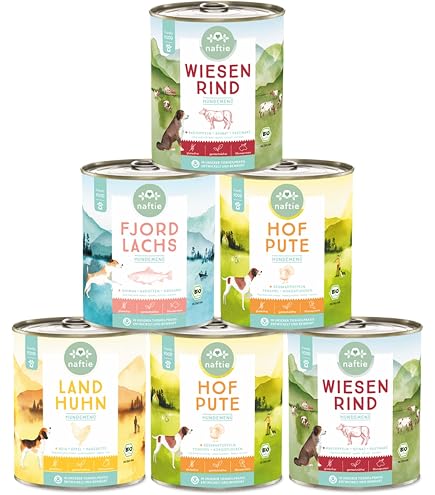 naftie Bio Hundefutter Testpakete - Nassfutter Mens 4 Sorten - glutenfrei  fettarm - auch fr alte Hunde - proteinarm - 4X 800g : Amazon.de: Haustier