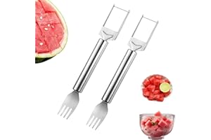 SHPUJUN 2-in-1 Obstschneider aus Edelstahl–Melonenschneider und Wassermelonengabel,praktischer Wassermelonen Cutter für einfache Obstzubereitung (1*Gabel und Hackklotz Stil 2) (2*Gabel und Hackklotz Stil 1)