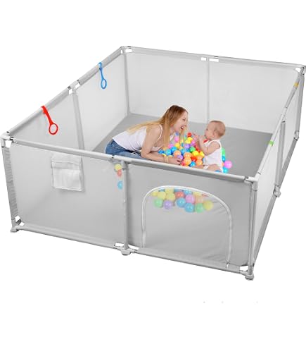 Parc Pour Bébé ACXIN 150x180x68 Cm - Grille En Acier, Tissu Oxford, Base Antidérapante, Filet Respirant - Gris - 6