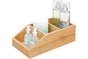 mDesign Caja organizadora con 3 Compartimentos – Gran cajón de Madera de bambú para cosméticos, Maquillaje y Otros Accesorios de baño – Clasificador ecológico para baño, Cocina, etc. – Color Natural