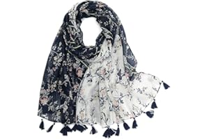 KAVINGKALY Boho écharpe pour Femmes Motif de Fleurs Imprimée Florale Légère Mode écharpes à Franges Enveloppes Châle