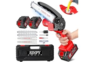 SINPY Mini Chainsaw Cordless 6 Inch Battery Chainsaw with 2 * 3000 mAh Battery Electric Chainsaw with Oiler System and Security Lock Handheld Small Chain Saw for Wood Cutting Tree Trimming Gardening