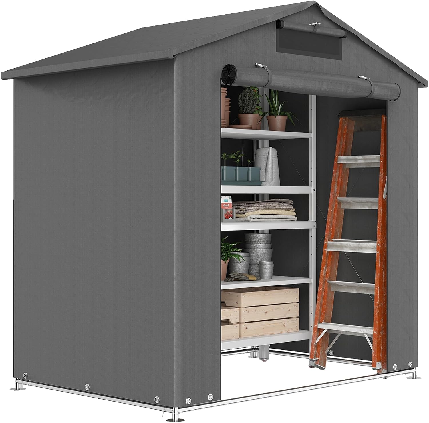 Outsunny 6 x 4 ft Outdoor Garden Storage Shed, Waterproof Bike Tent with Vent and Roll-Up Zipper Door,Outdoor Portable Shed Storage Shelter for Bikes, Dark Grey