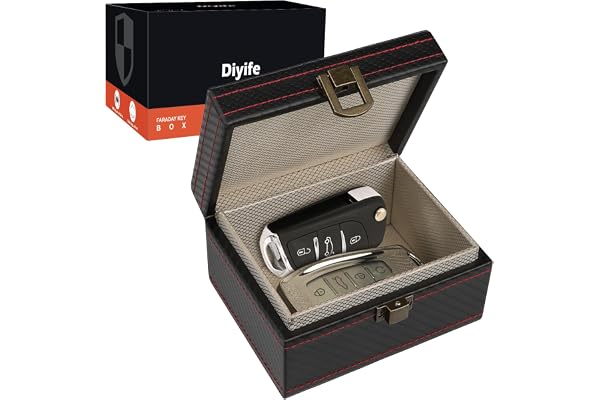 Diyife bilnyckel Faraday box, Keyless Go skyddsbox för bilnycklar | premiumläder-stöldskyddsbox med RFID-signalblockering, 117 x 92 x 64 mm