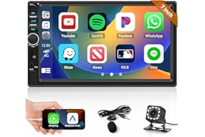 Inefala 7-calowy ekran dotykowy radio samochodowe 2 DIN Bluetooth z CarPlay Android Auto Mirror Link Radio FM EQ sterowanie kierownicą USB TF/SD AUX + kamera cofania