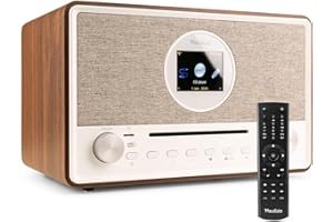 Audizio Lucca Radio Dab+ Internet Wi-FI 60W - Bois, Écran LCD 2,8", Bluetooth 5.0, CD, Deux Haut-Parleurs, Sortie Casque, Télécommande Incluse, Idéale pour Écouter la Radio à la Maison