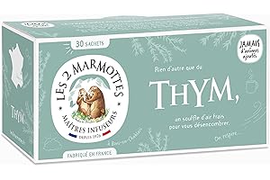 Les 2 Marmottes Infusion Thym des Marmottes - Bien-Être Respiratoire et Relaxation - Apaisant pour la gorge - 30 Sachets par boite - Made in France