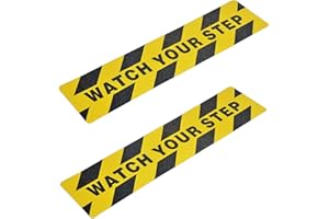 ONTWIE 6" x 24" Watch Your Step Floor Tape Anti Slip Warning Sign Sticker Adhesive Non-Slip Abrasive Decal for Workplace Home Safety Wet Floor Caution - 2 Pack