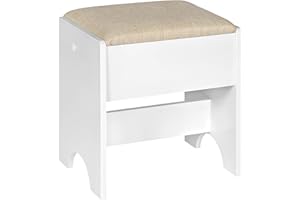 WOLTU Taburete Tocador, Taburete Maquillaje para Dormitorio, Silla Tocador con Asiento Tapizado en Lino Transpirable, Estructura MDF E1, 40x30x45cm, Beige+Blanco, MB6098be