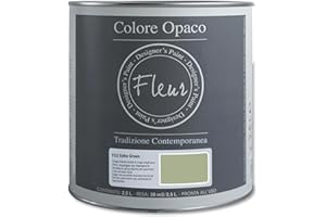 FLEUR DESIGNER'S PAINT | Pittura Chalk Paint Opaca, 2,5 L, Senza Carteggiare, Multisuperficie, Colore F52 Soho Green, Effetto Gesso, Per Pareti e Mobili, Extra Opaco, Ad Acqua, Made in Italy