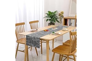 LLCUTESHOP Runner da Tavola Europeo Grigio Scuro 32 x 275 cm, Ricamo Fatto a Mano Ispessito Doppio Strato Rettangolare lino Cotone Runner Tavola, Lavabile di Alta Qualità per la Decorazione