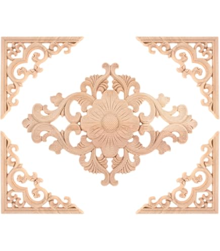 MUXSAM 1-Pair Carved Wood Applique, Long Decorative Mouldings Unpainted DIY Woodcarving Corner Onlay Decals Home Decor For Furniture Door Cabinet - View #2