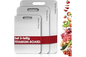 PARPAT Titan Schneidebrett Set 3-teilig – BPA-frei S316 Edelstahl mit Titanium-Beschichtung, doppelseitig verwendbar für Fleisch, Brot, Gemüse und Obst